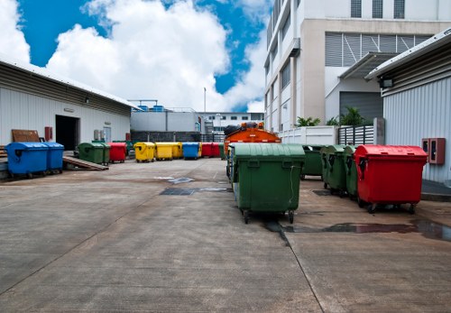 Professional waste management team handling business waste